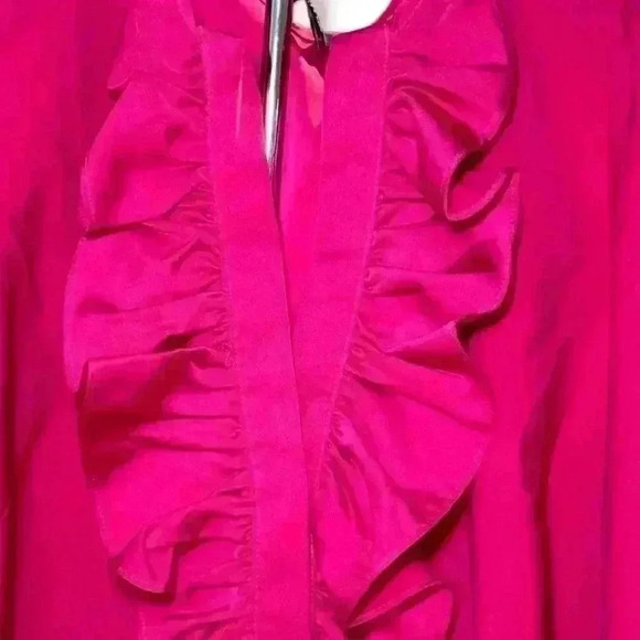 J Crew - Raspberry Blouse w V-Neck and Ruffles- Women’s XS - Picture 2 of 4